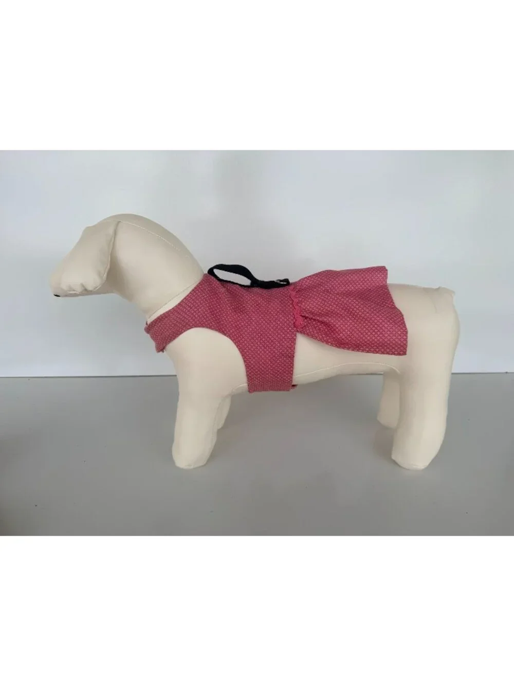 Handmade Small Dog Adjustable Dress w Harness Pink Tiny Cross Ruffled Skirt